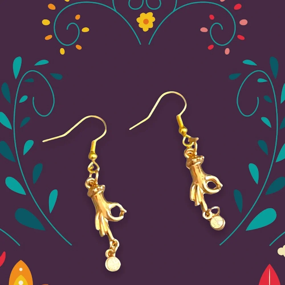 New Artisan Handmade OOAK 9k Gold Quartz Crystal Hand Boho Dangle Earrings